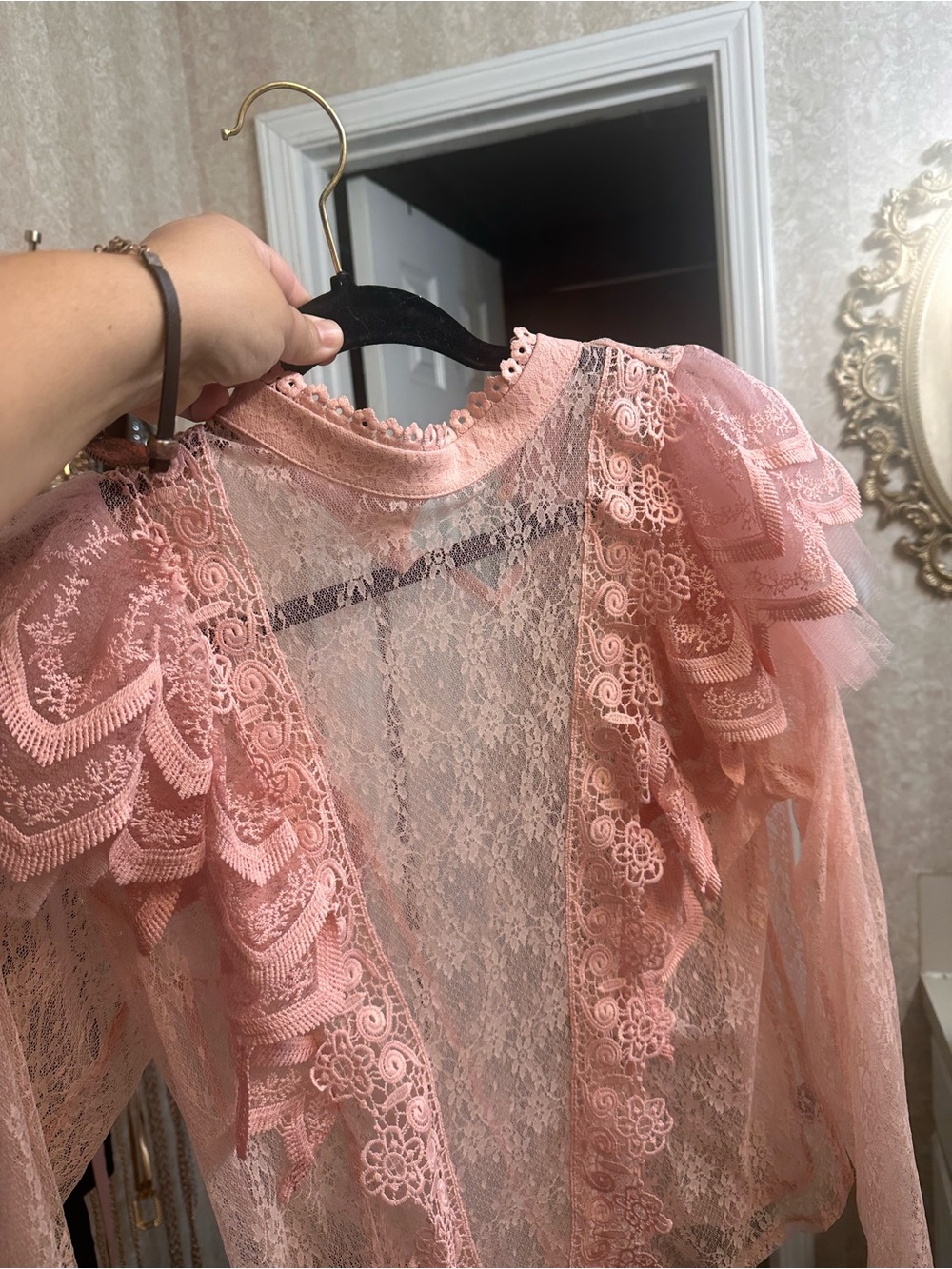 Haute Monde Blush Pink Lace Ruffle Top